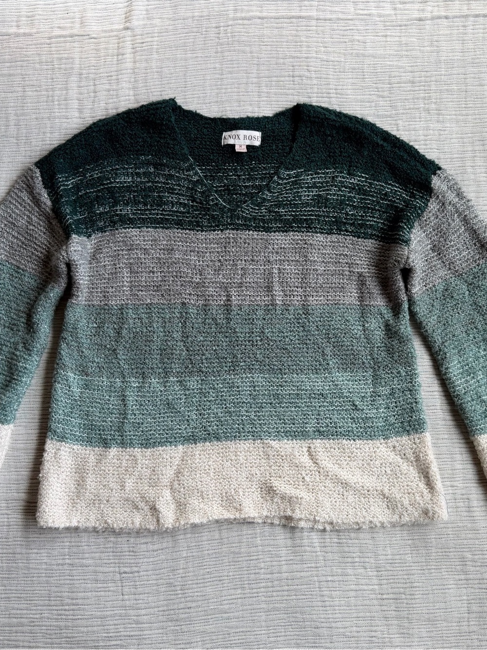 Knox Rose Striped V-Neck Sweater in Dark Green, Gray, Teal, Cream